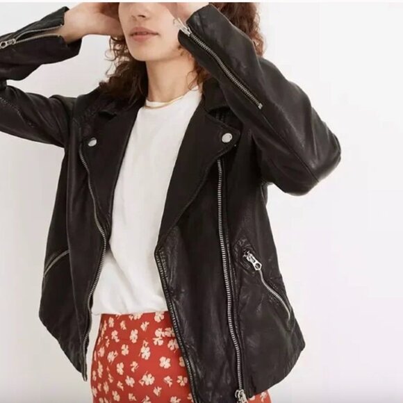 Madewell Classic Washed Black Leather Moto Jacket / Silver Hardware Large - Picture 15 of 15